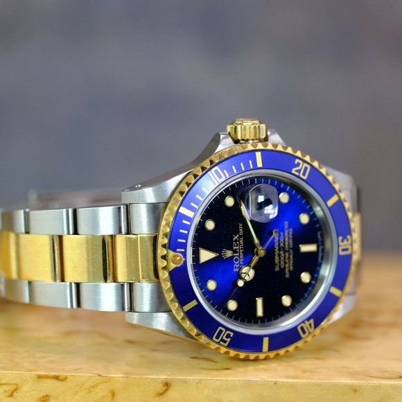 MEN'S ROLEX SUBMARINER 18K GOLD & STEEL BLUE DIAL 40MM W/ORIGINAL BOX & PAPERS - Picture 12 of 15